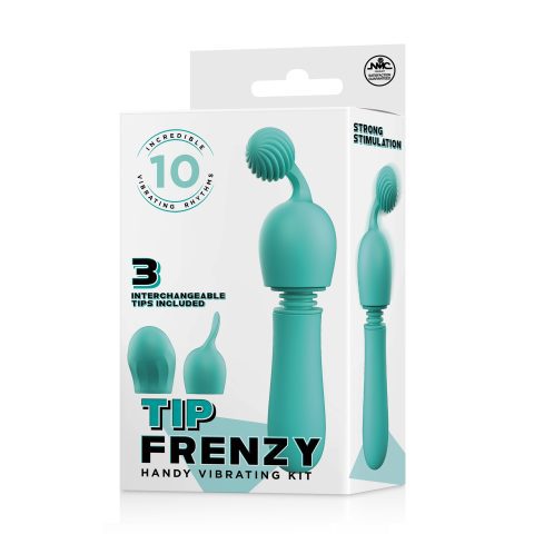 TIP FRENZY 4.5" SILICONE VIBE WITH 3 INTERCHANGEABLE TIPS - GREEN