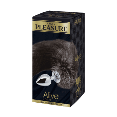Alive Black and White Fox Tail Plug - S