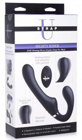 Strap U 10X Mighty Rider Vibrating Strapless Strap-on - Black