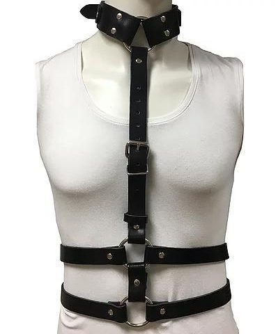 Female Black Leather Chest Harness with Choker