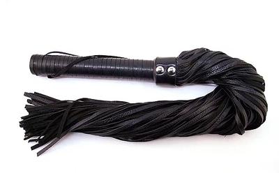 Black Leather Flogger with Leather Handle