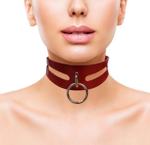 Leather Fashion Collar Red With 40CM Ring